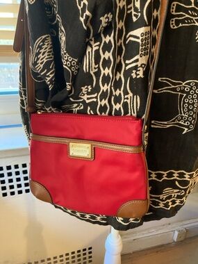 Calvin Klein Red Nylon Crossbody with Brown Leather Trim